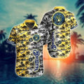 Vintage MLB Milwaukee Brewers Hawaiian Shirt Palm Trees Patternt - Brewers Hawaiian Shirt