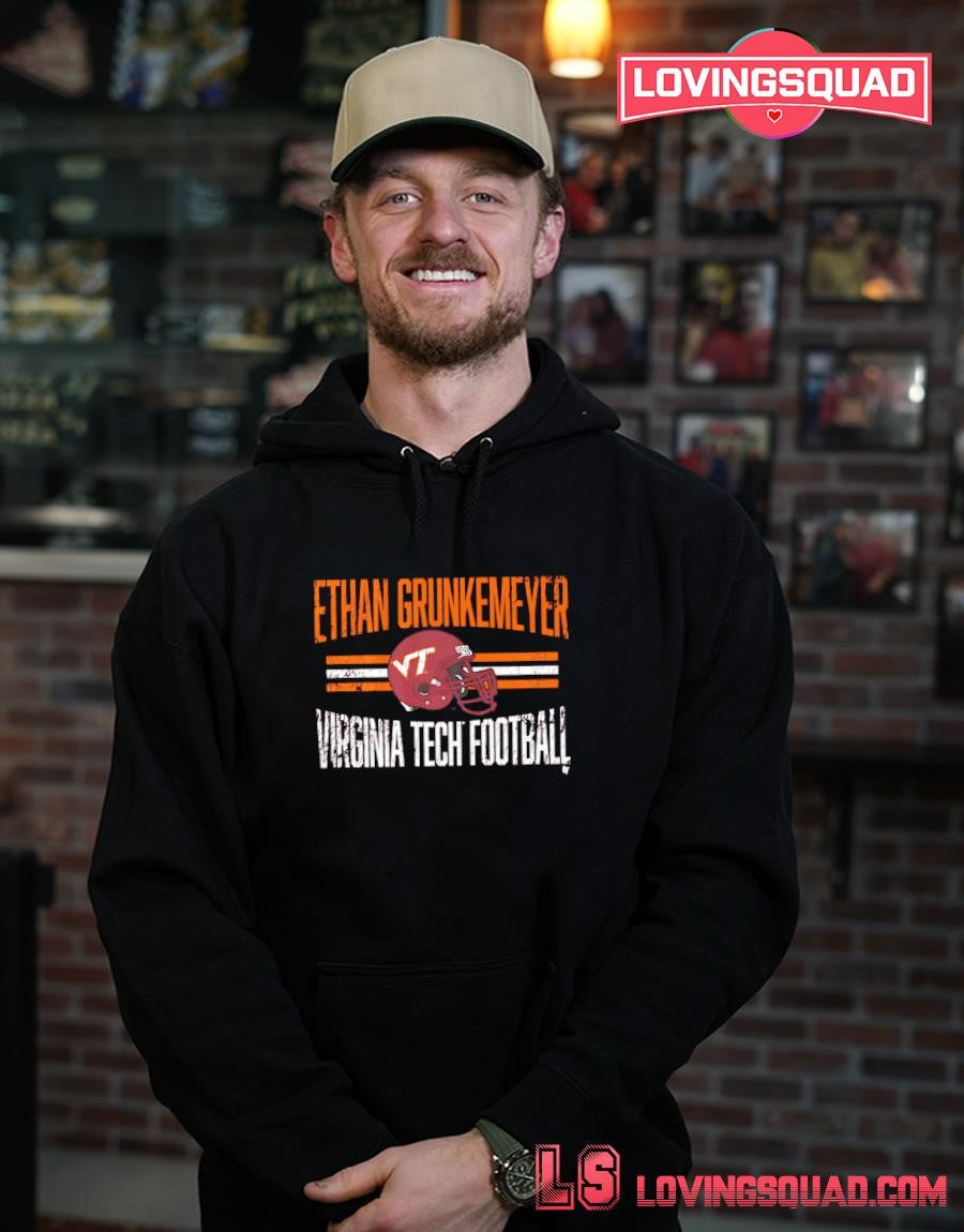 Virginia Tech Football Ethan Grunkemeyer Helmet Hero T-Shirt