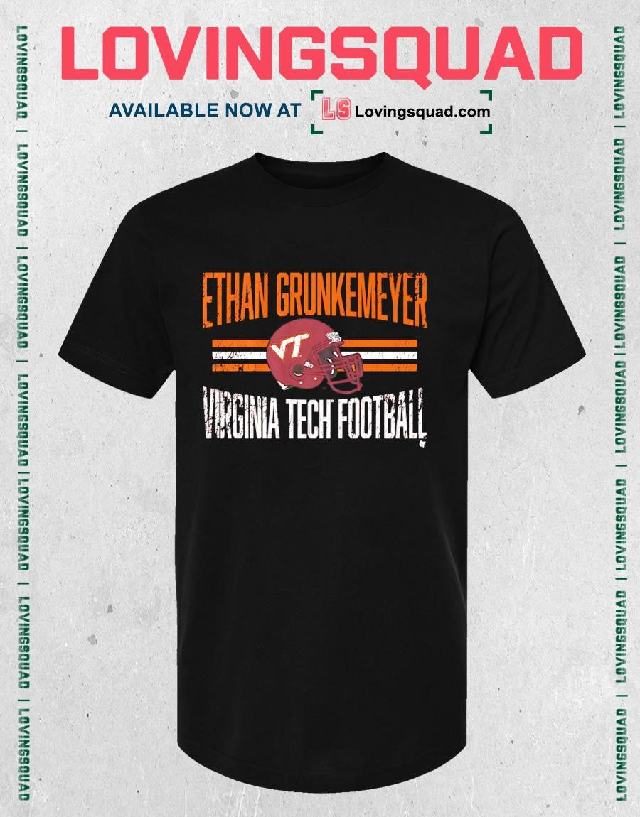 Virginia Tech Football Ethan Grunkemeyer Helmet Hero T-Shirt