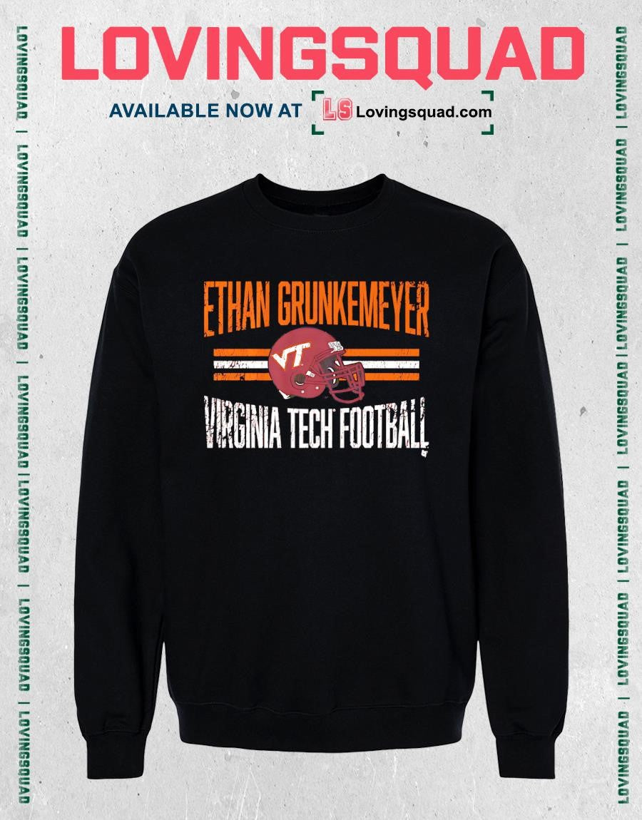 Virginia Tech Football Ethan Grunkemeyer Helmet Hero T-Shirt