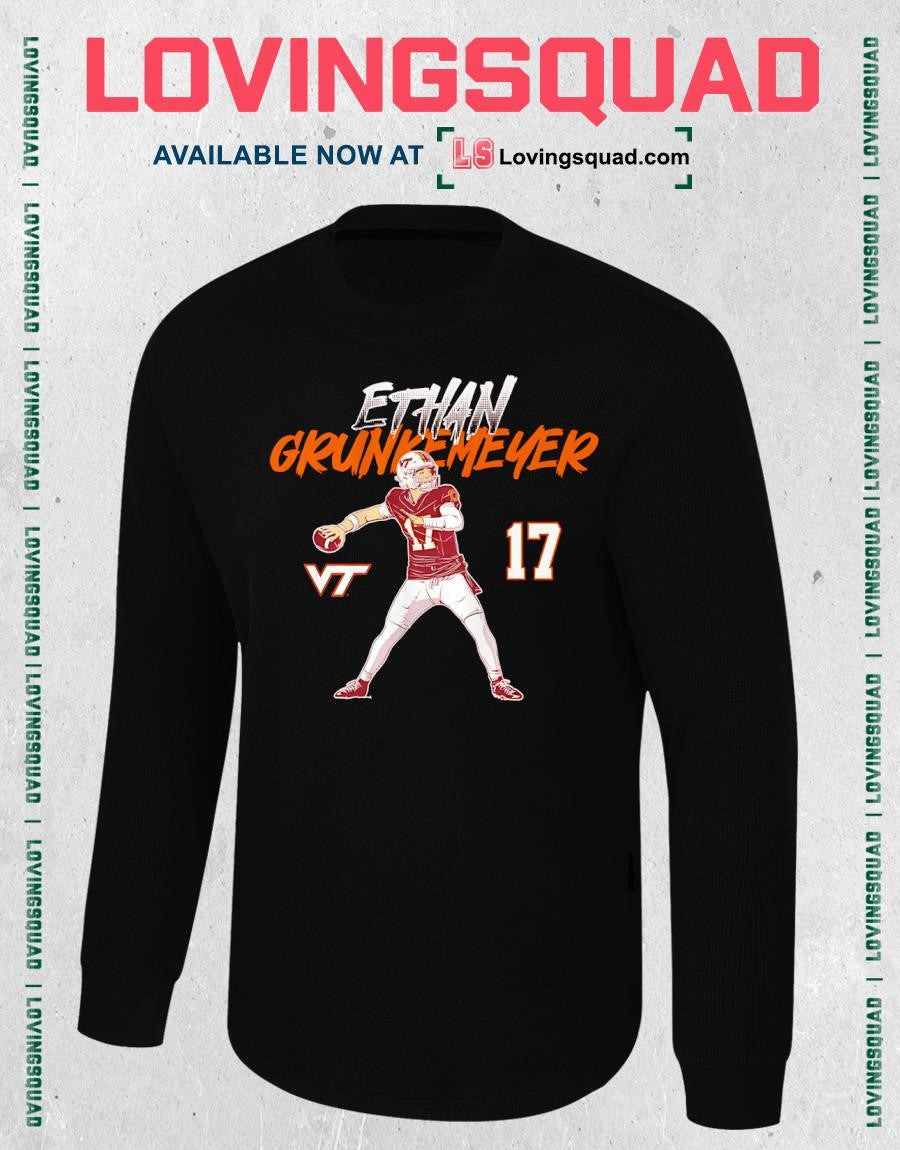 Virginia Tech Football Ethan Grunkemeyer Name Number Pose T-Shirt