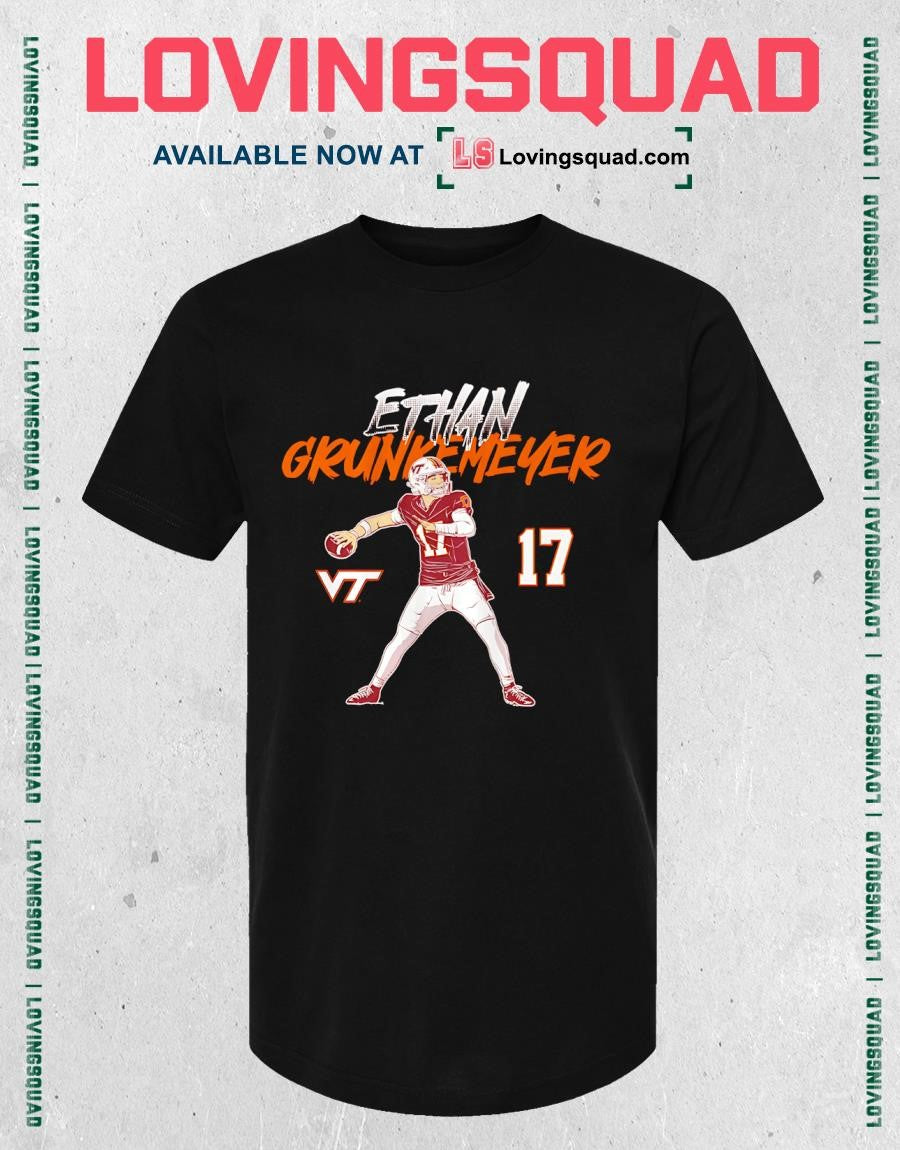 Virginia Tech Football Ethan Grunkemeyer Name Number Pose T-Shirt