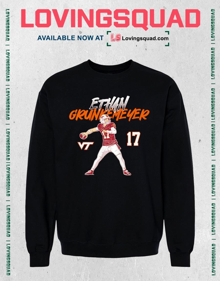 Virginia Tech Football Ethan Grunkemeyer Name Number Pose T-Shirt