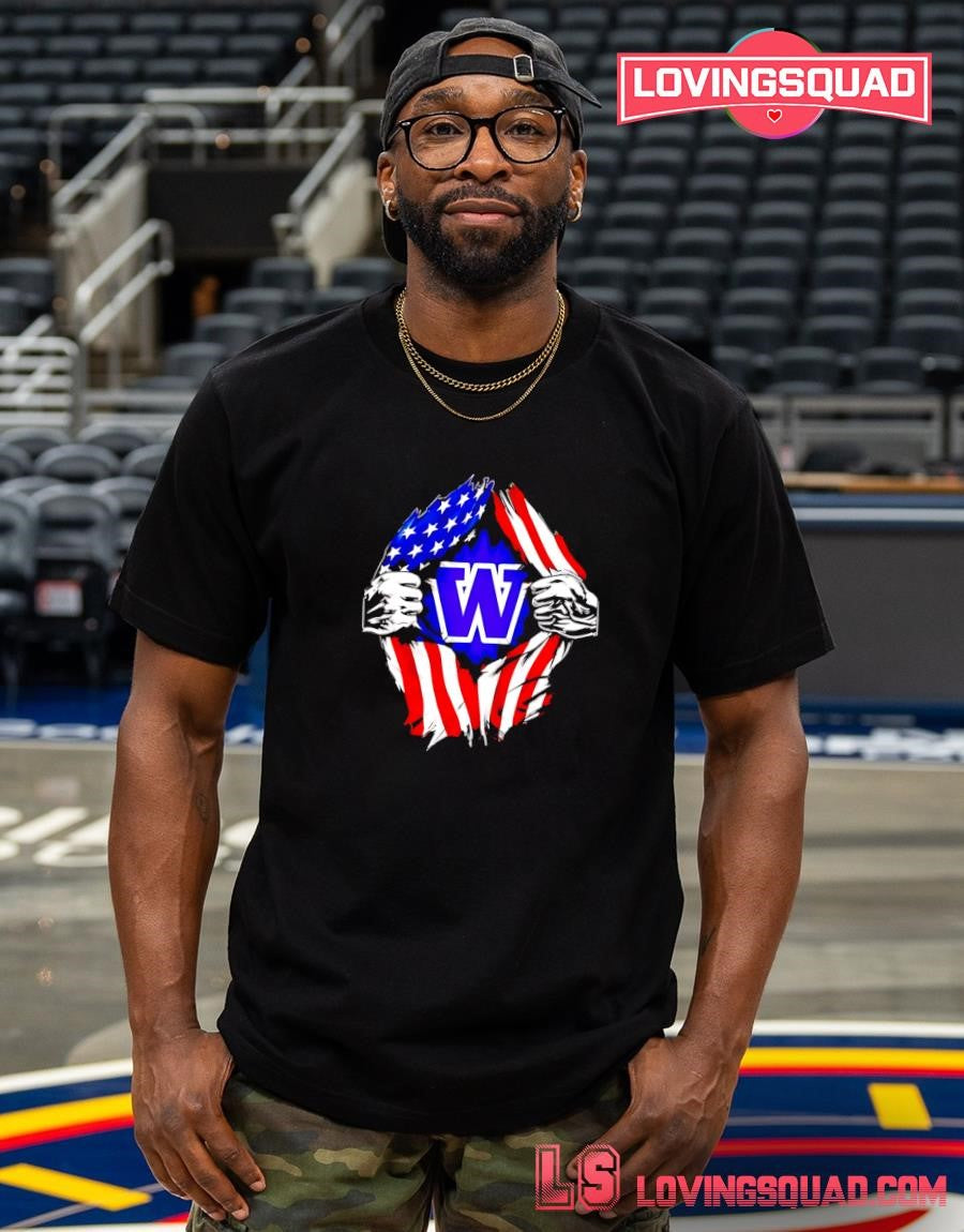 Washington Huskies American flag ripped chest T-shirt