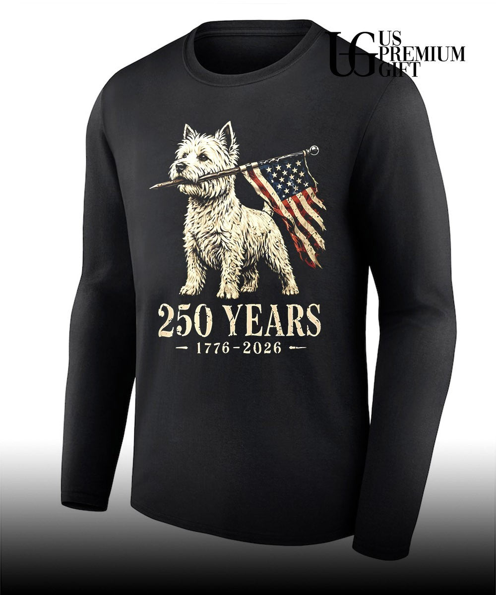 Westie Dog 250 Years 1776 2026 American Flag Patriotic shirt