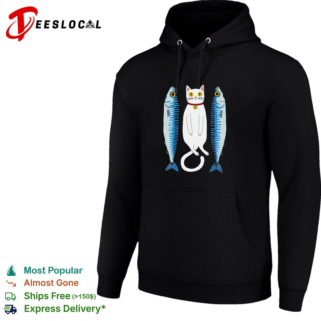 White cat with two fish meme shirt