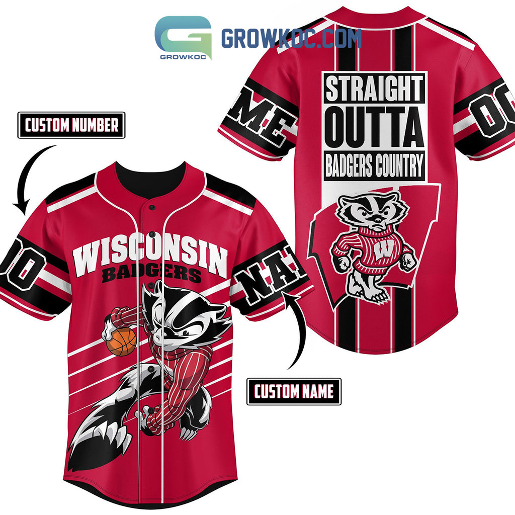 Wisconsin Badgers Straight Outta Country Personalized Baseball Jersey