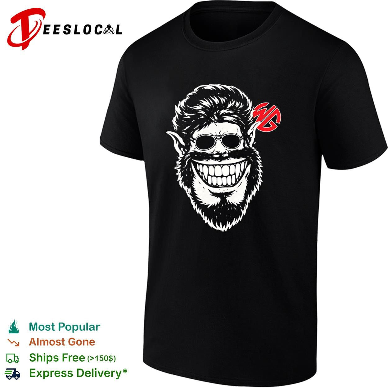 Wolfman grinning werewolf head with sunglasses classic horror monster shirt