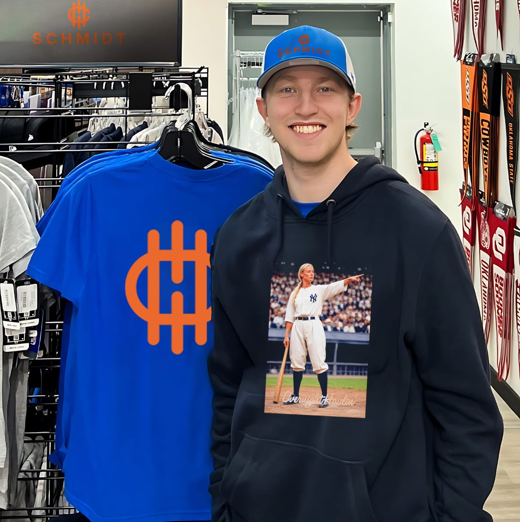Woman Pointing in New York Yankees Uniform shirt