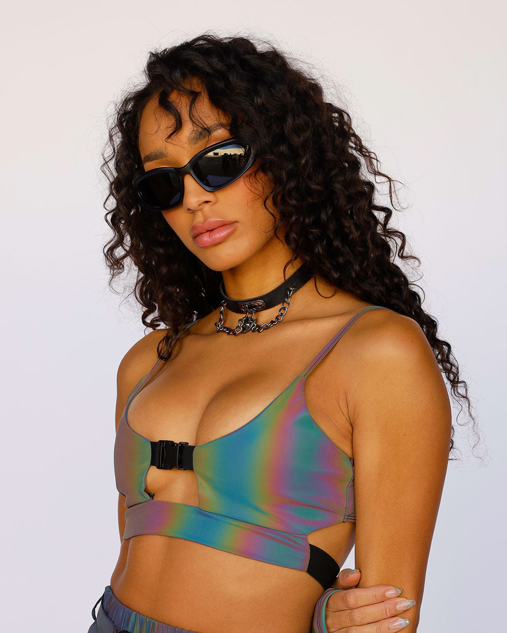 Won't Let U Out Reflective Underboob Clasp Top