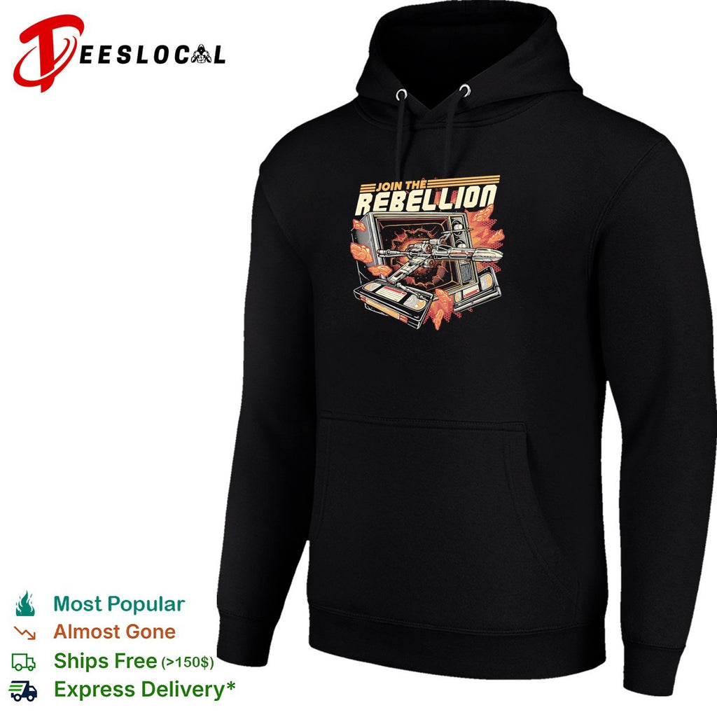 X wing fighter bursting through TV join the rebellion shirt