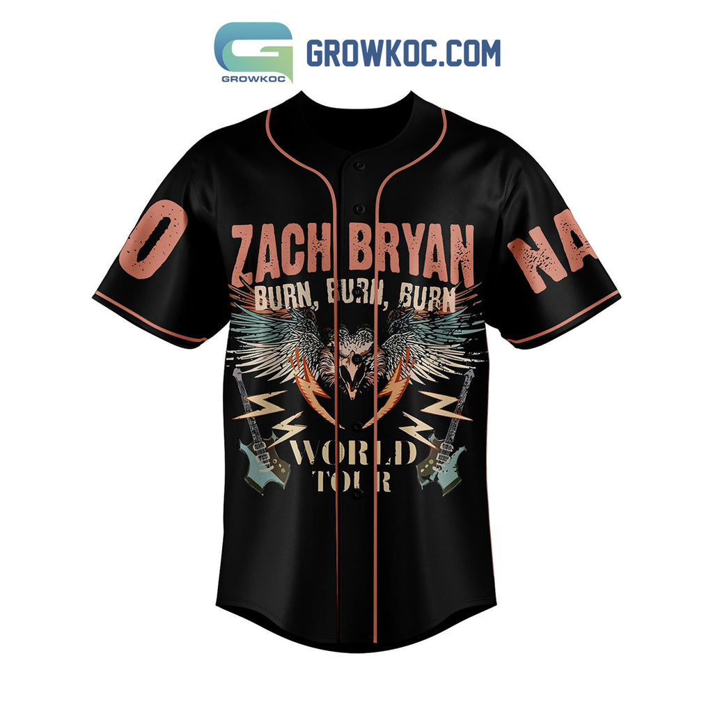 Zach Bryan Burn Burn World Tour Personalized Baseball Jersey