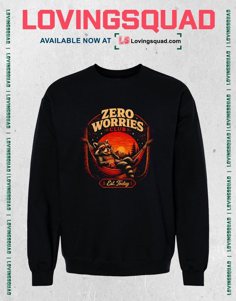 Zero Worries Club Raccoon Funny Chill No Stress T-shirt