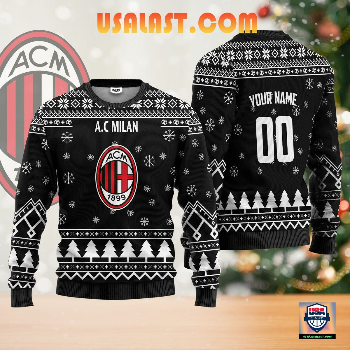 A.C Milan Personalized Ugly Christmas Sweater Black Version