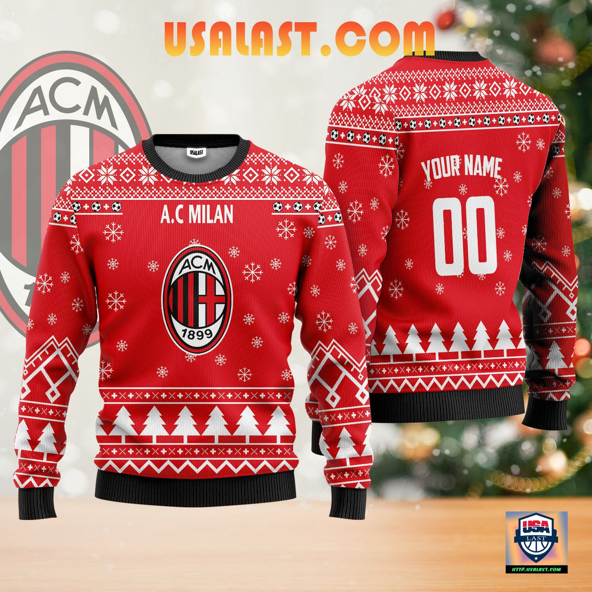 A.C Milan Personalized Ugly Christmas Sweater Red Version