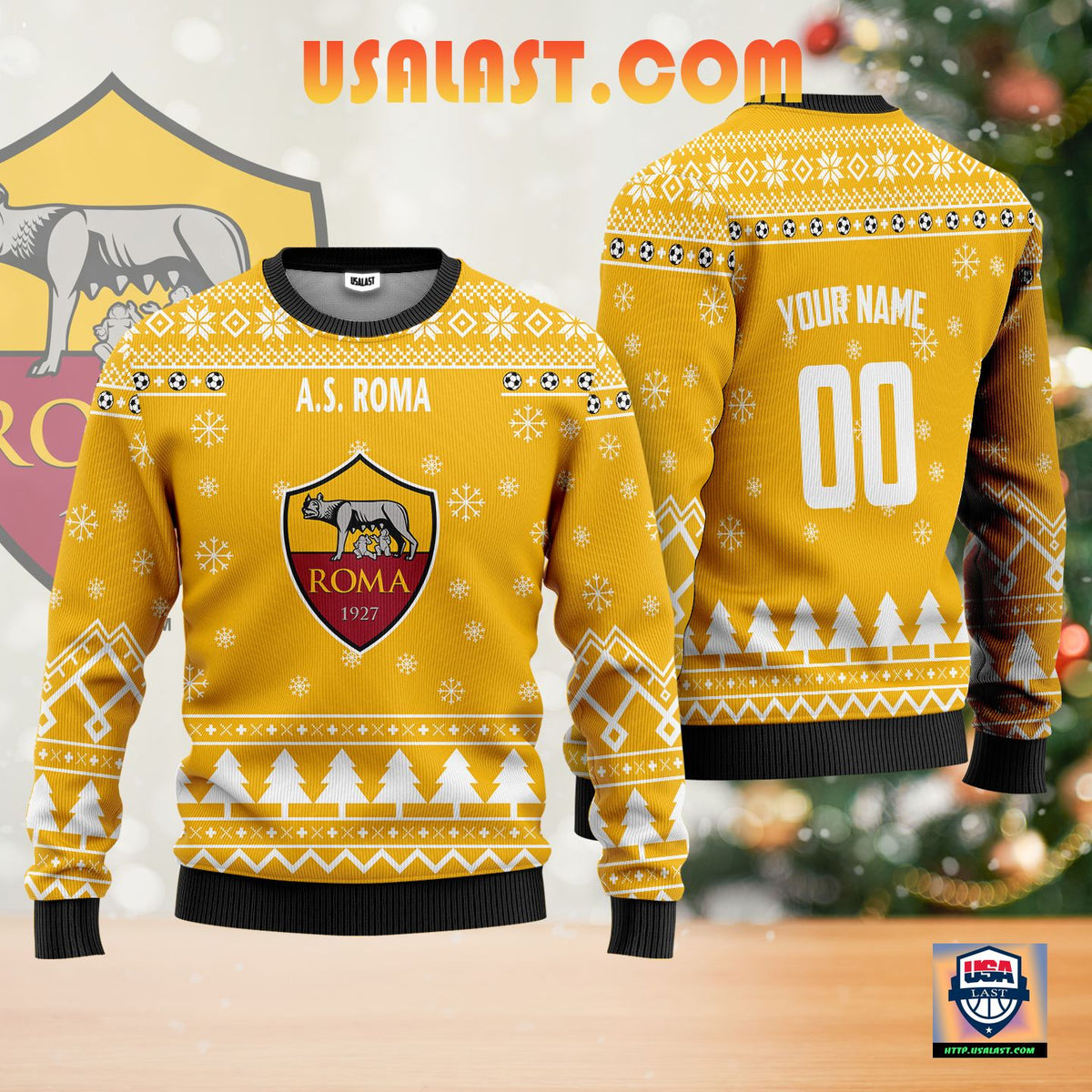 A.S Roma Personalized Ugly Christmas Sweater Yellow Version