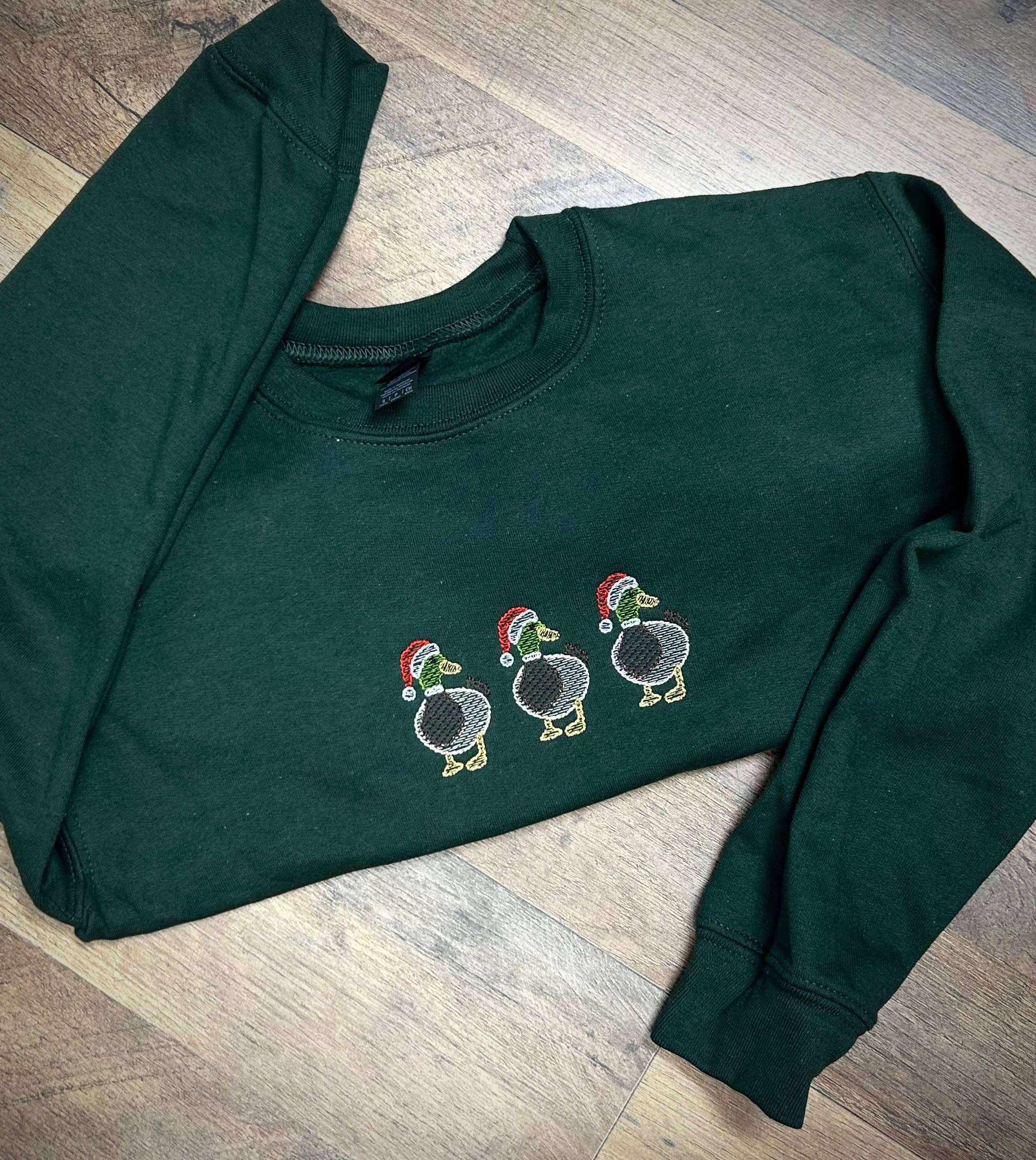 Embroidered Santa Ducks Sweater