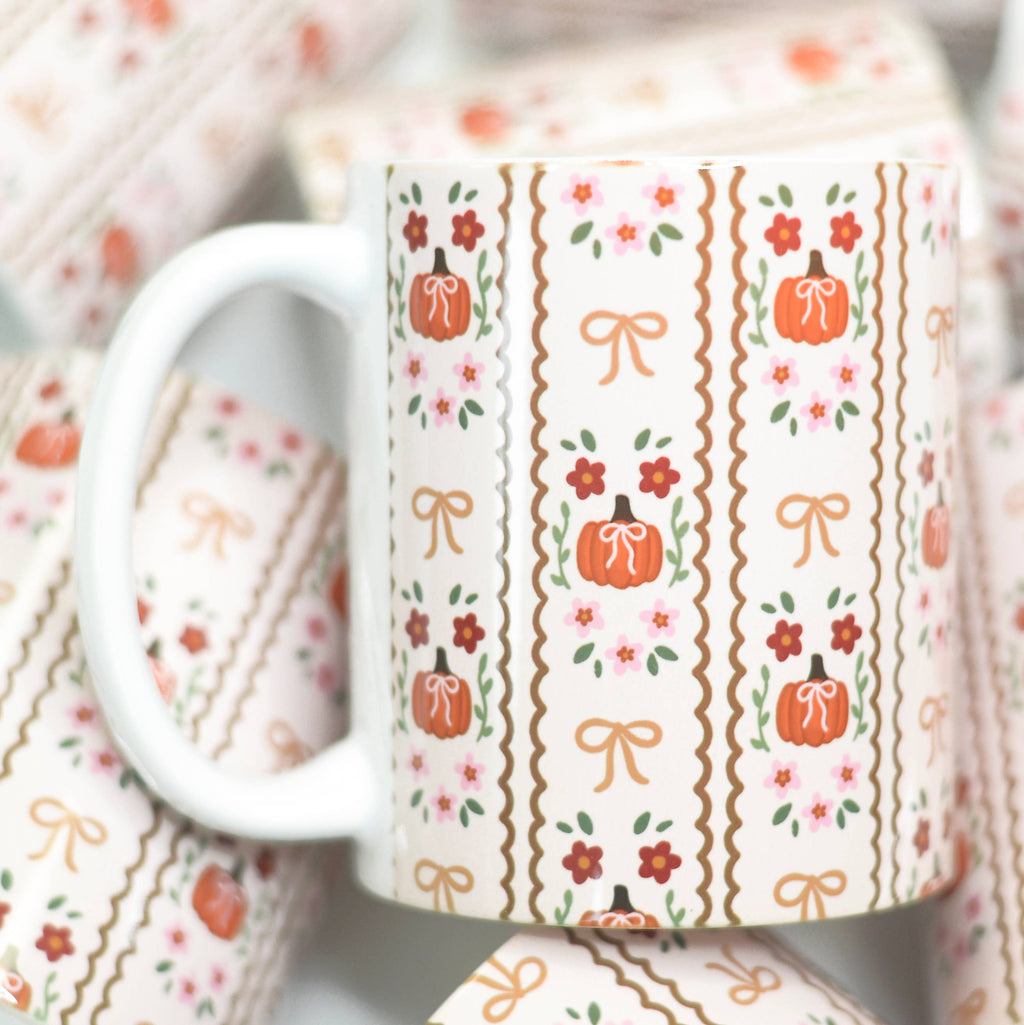 Fall Coquette Coffee Mug, Fall Coffee Mug, Pumpkins and Bows