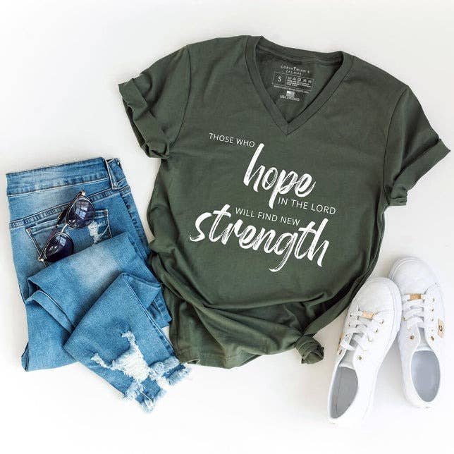Hope in the Lord Military Green V-Neck Cotton T-Shirt