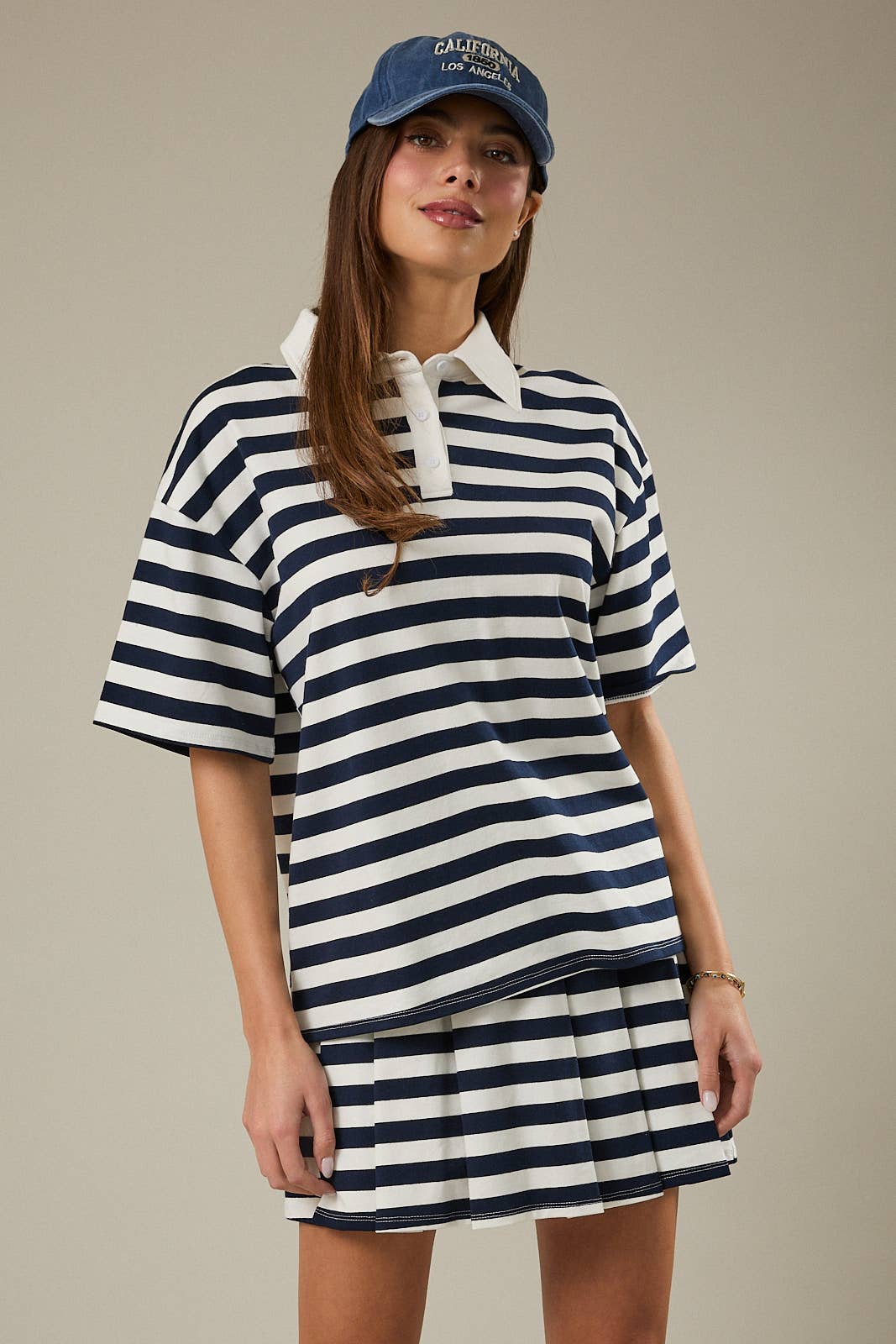 Short Sleeve Oversized Stripe Polo Shirt