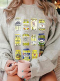 Womens Round Neck Graphic Pullover Sweatshirt Long Sleeve