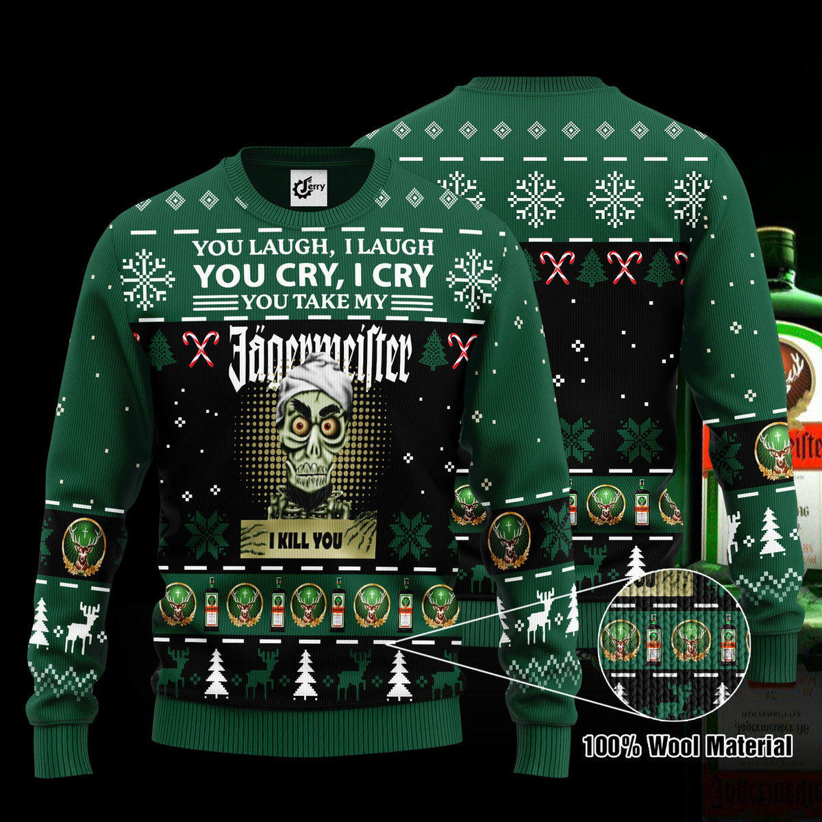 Achmed You Laugh I Laugh You Cry I Cry You Take My Jagermeister I Kill You Ugly Christmas Sweater, Hoodie, Zip Hoodie, Bomber Jacket