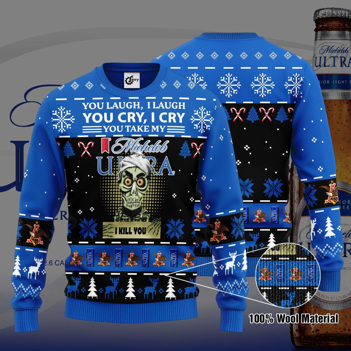 Achmed You Laugh I Laugh You Cry I Cry You Take My Michelob Ultra I Kill You Ugly Christmas Sweater, Hoodie, Zip Hoodie, Bomber Jacket