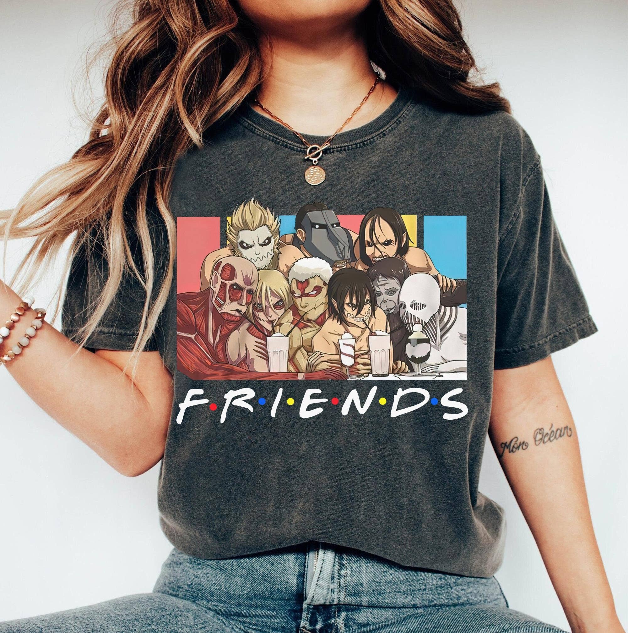 Friends Tv Show & Attack On Titan Vintage Anime Tee - Unisex