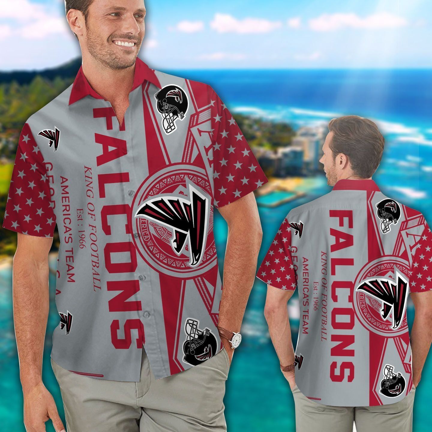 Atlanta Falcons Hawaiian Short Sleeve Tropical Shirt Button Up