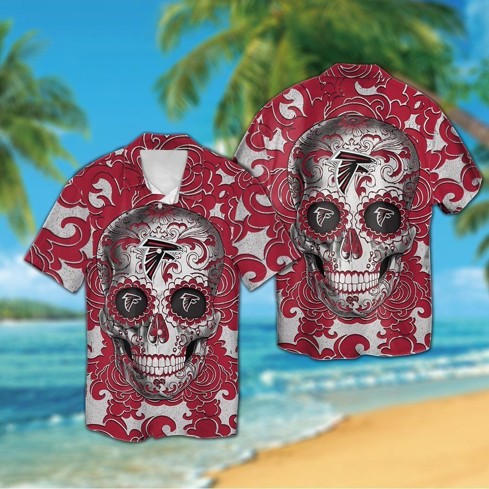 Atlanta Falcons Sugarskull Short Sleeve Button Up Tropical Hawaiian Shirt