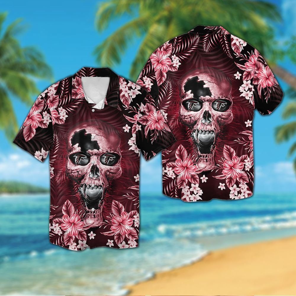 Atlanta Falconsskull Short Sleeve Button Up Tropical Hawaiian Shirt VER01