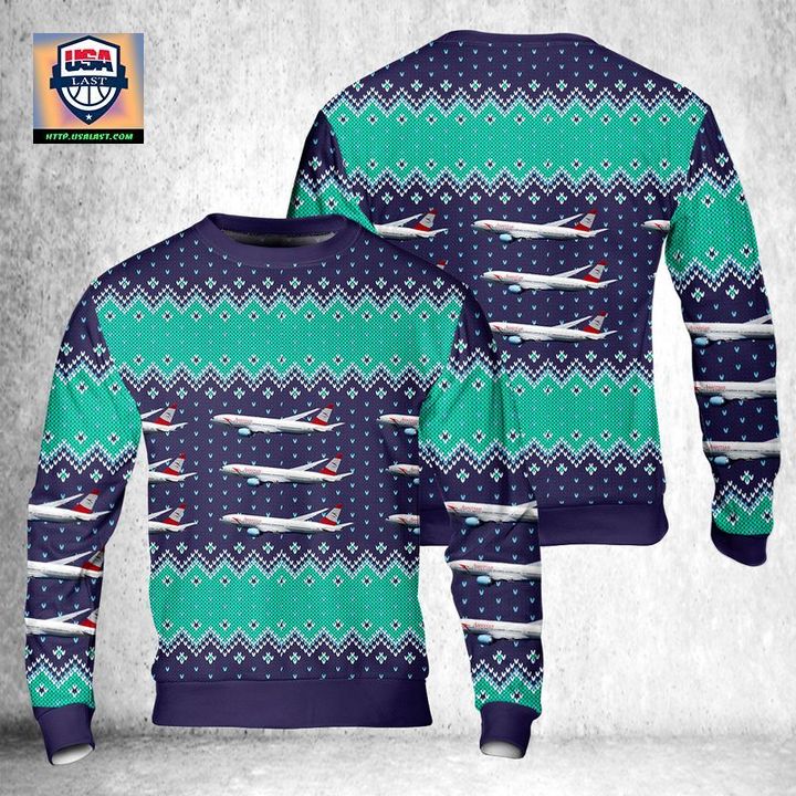Austrian Airlines Boeing 777-2Z9 ER AOP Ugly Christmas Sweater
