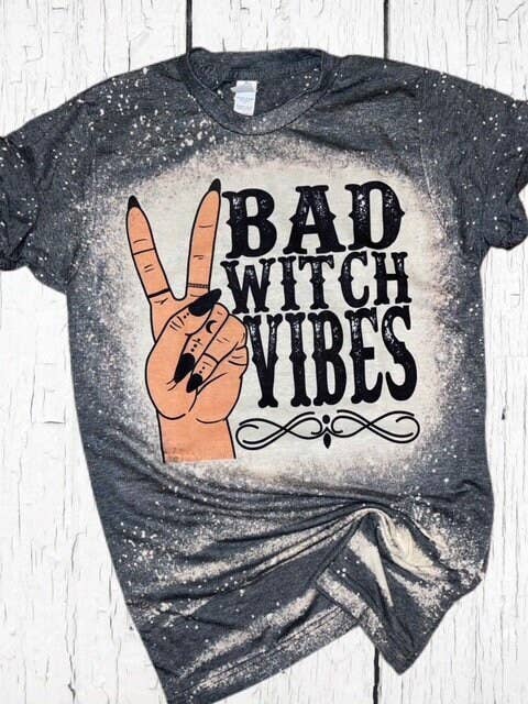 Bad Witch Vibes Bleached T-Shirt, Halloween Graphic Tee