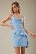 Sleeveless Ruffled Cowl Neck Mini Dress