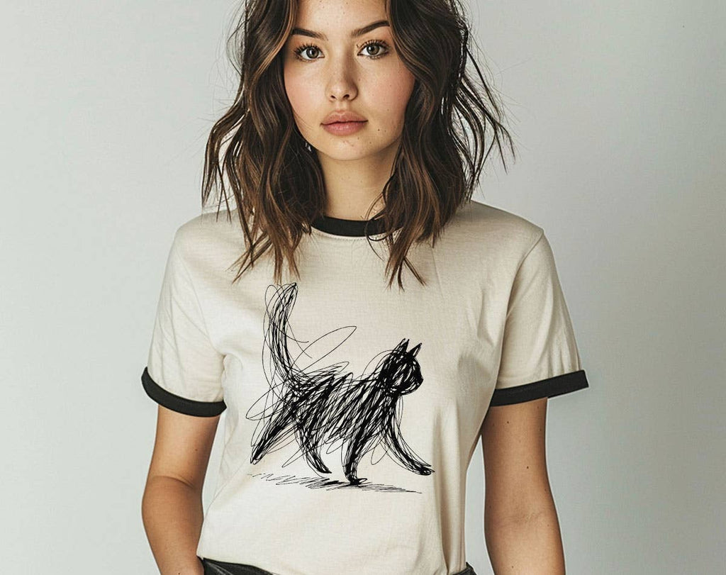 Cat Abstract Drawing   - Cute Kitten Art Ringer Shirt