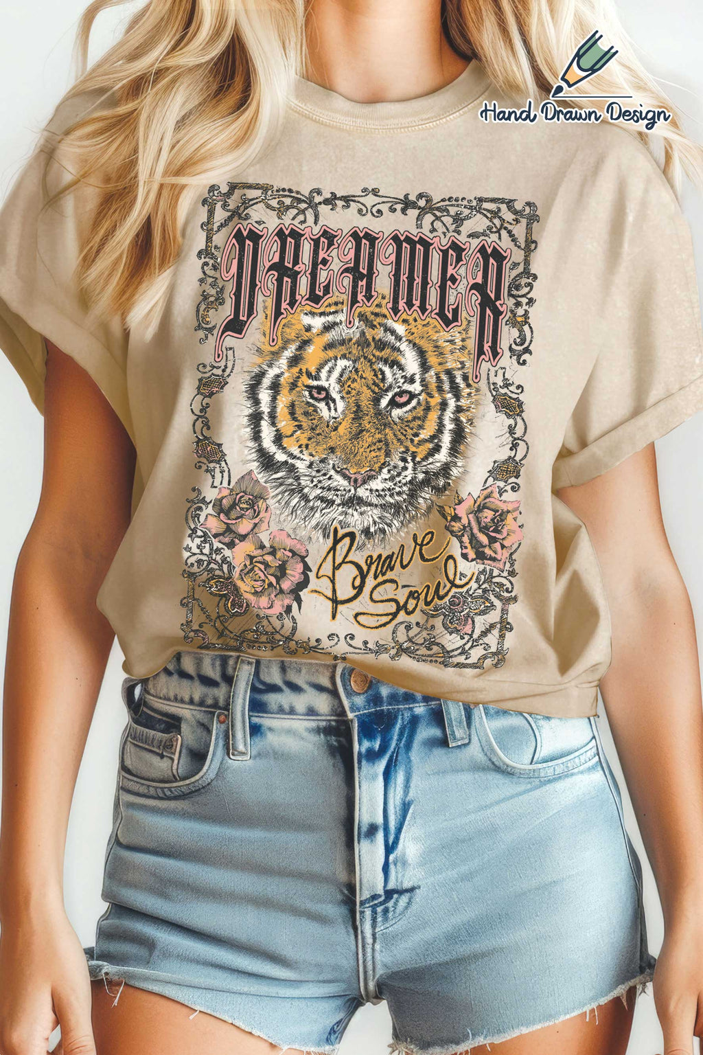 Dreamer Tiger Mineral Hand Drawn Graphic T-Shirts