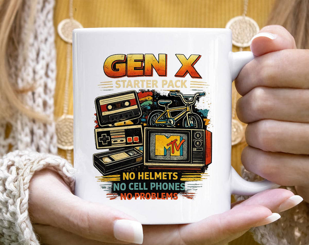 Gen-X Starter Pack 80s & 90s Nostalgia Vhs Bike Coffee Mug