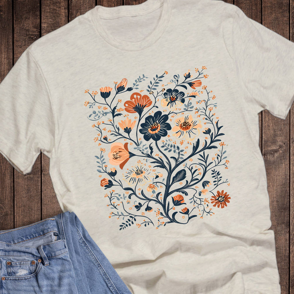 Florals Orange and Navy Graphic Tee