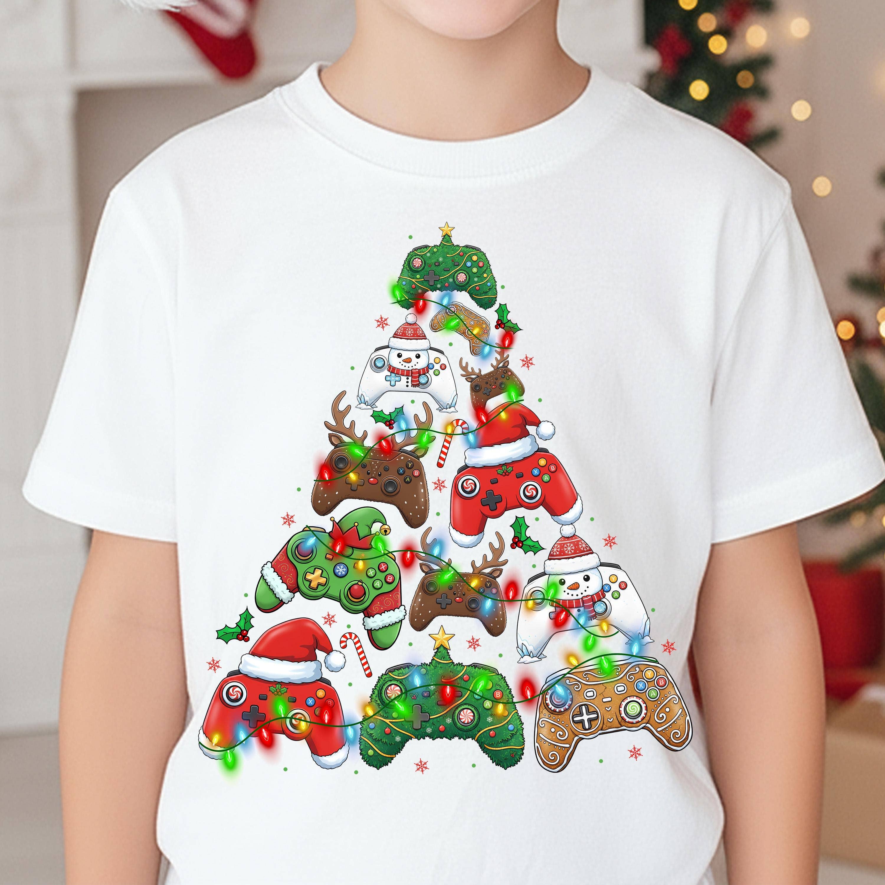 Santa Gamer Xmas Tree Boys Holiday Shirt