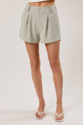 High Rise Pleated Linen Shorts