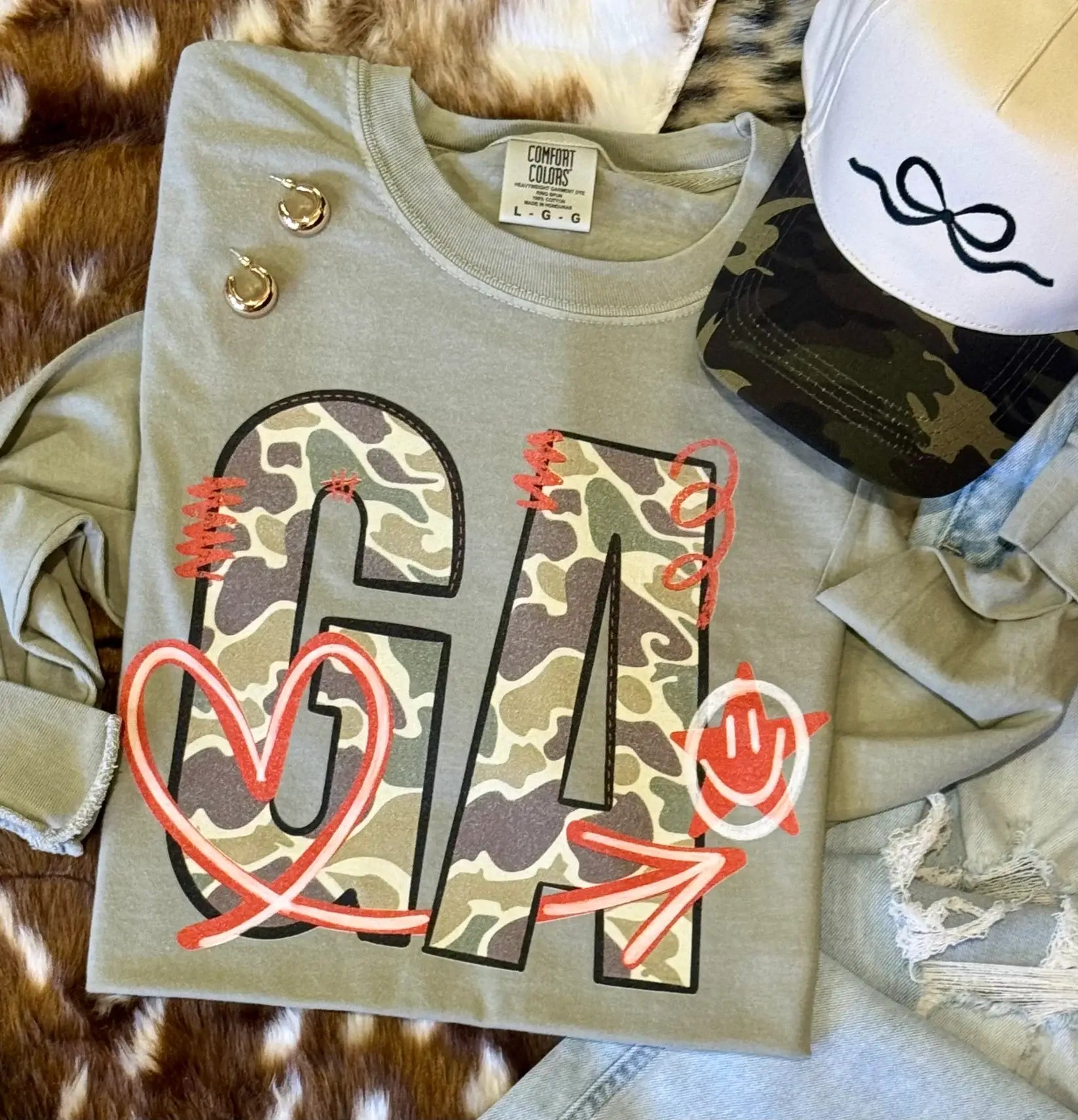 Ga Camo Doodle State Tee/Long Sleeve