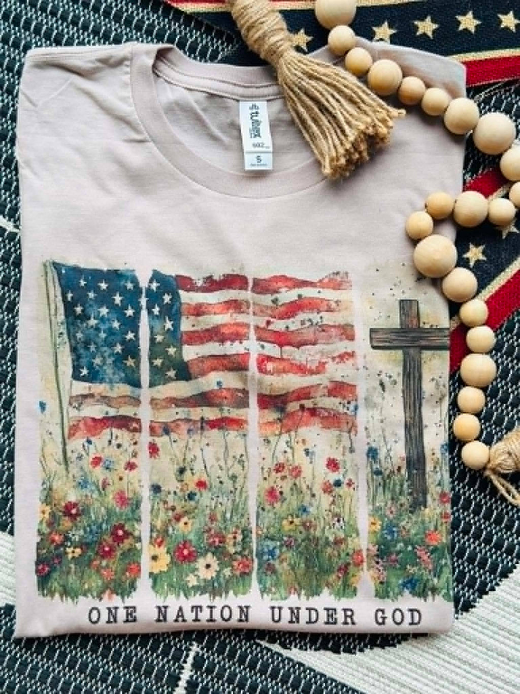 One Nation Under God Cream Patriotic Faith Graphic Tee