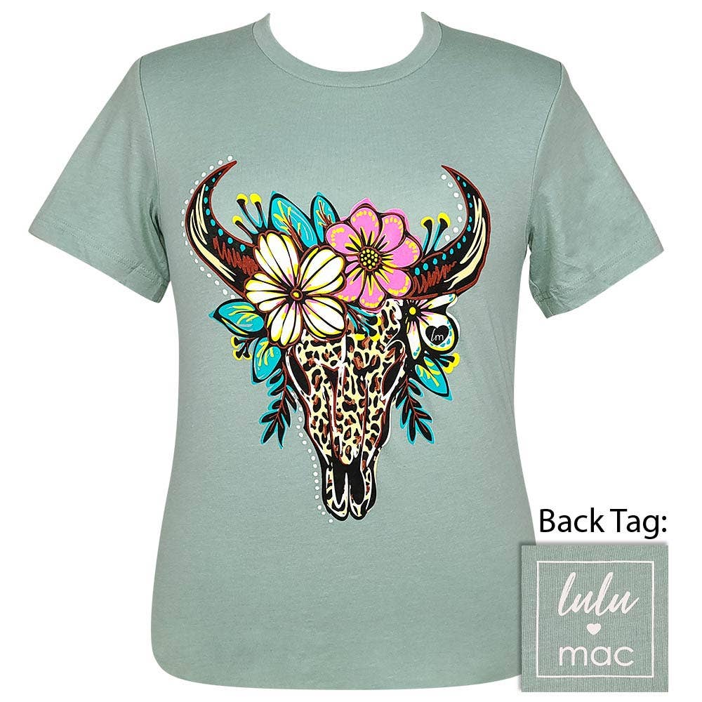 Lulu Mac - Leopard Skull - Heather Dusty Blue Ss - LM79