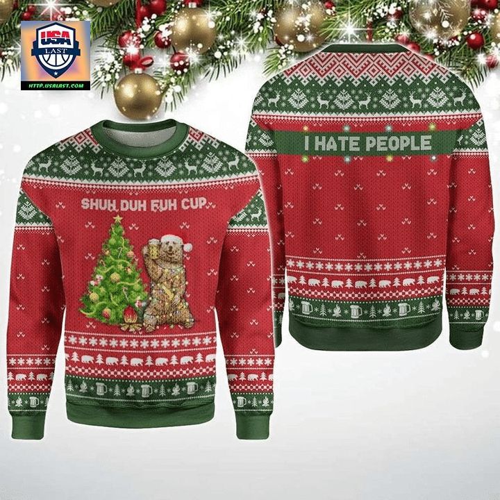Bear With Beer I Hate People Ugly Christmas Sweater