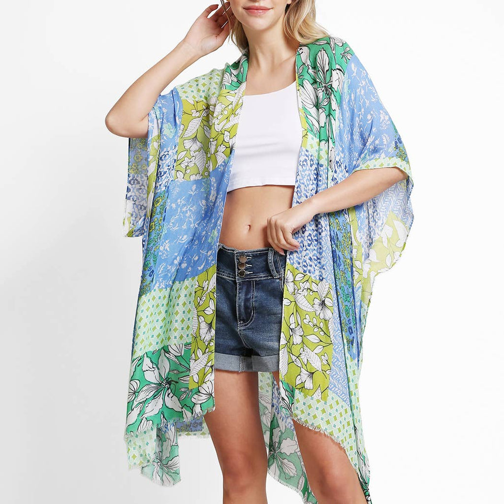 Mixed Floral Print Summer Kimono Cover-Up