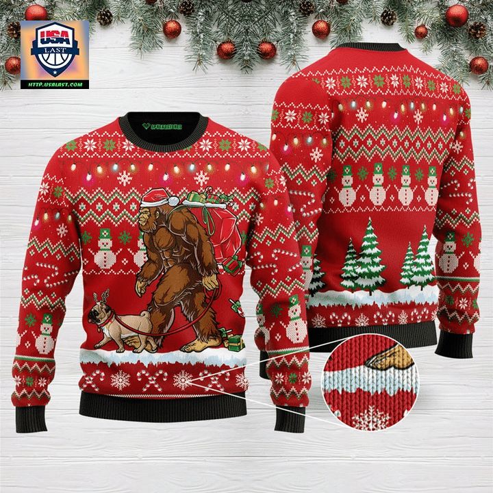 Bigfoot With Pug Ugly Christmas Sweater