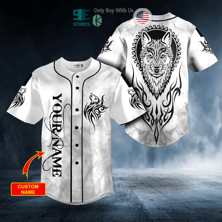 BEST Black White Yinyang Wolf Viking Tattoo Personalized Baseball Shirt