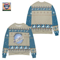 Blue Moon Brewery Reindeer Snowflake Pattern Ugly Christmas Sweater Blue