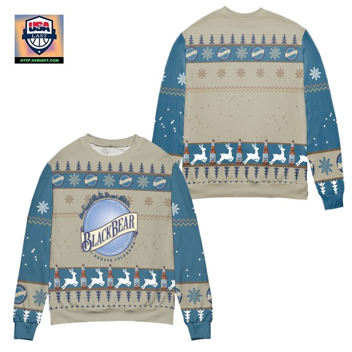 Blue Moon Brewery Reindeer Snowflake Pattern Ugly Christmas Sweater Blue
