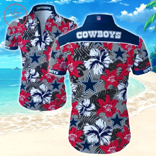 Breathtaking Red Blooms Surround Dallas Cowboys Hawaiian Shirt